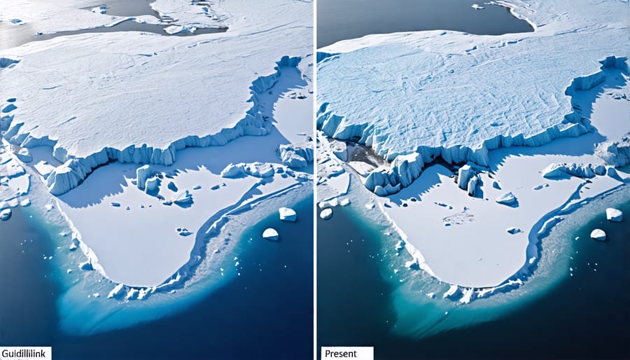 Comparison of historical and current Arctic sea ice extent, showing significant decline