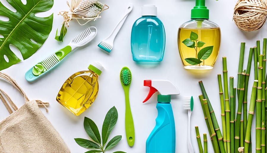 Various eco-friendly household products arranged in a collage