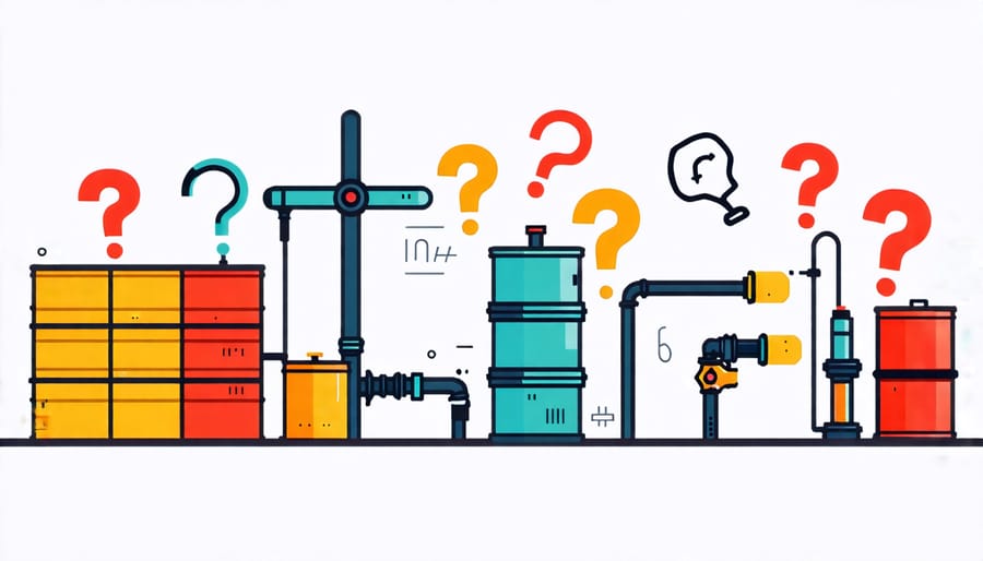 Fossil fuel sources with uncertain and fluctuating prices represented by question marks