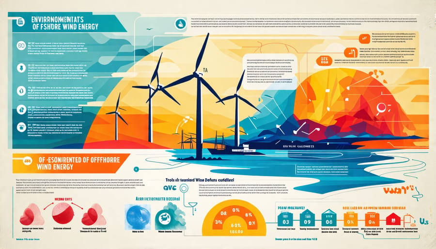 Infographic illustrating reduced greenhouse gas emissions and improved air and water quality from offshore wind power