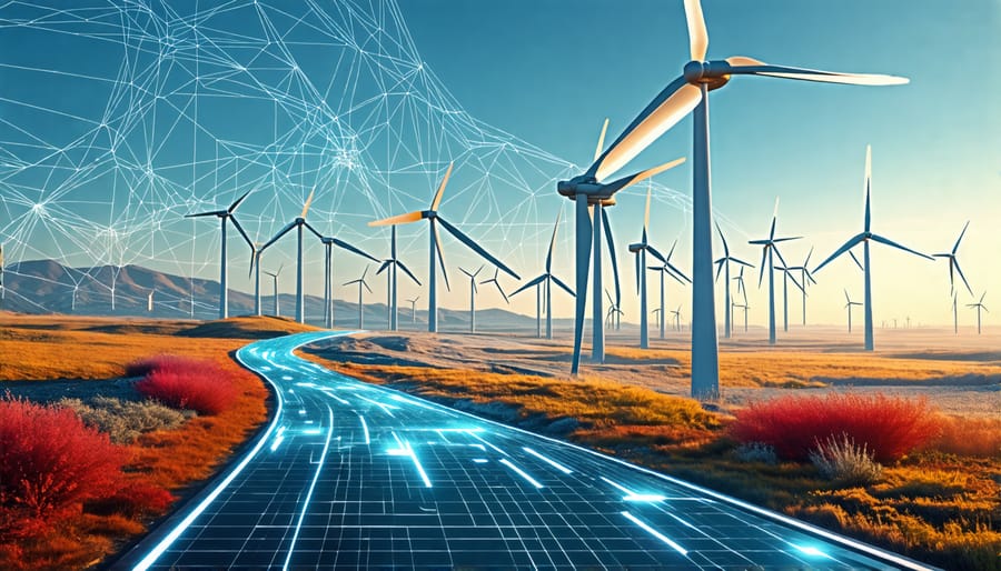 Futuristic image showcasing AI technology optimizing smart wind turbine performance.