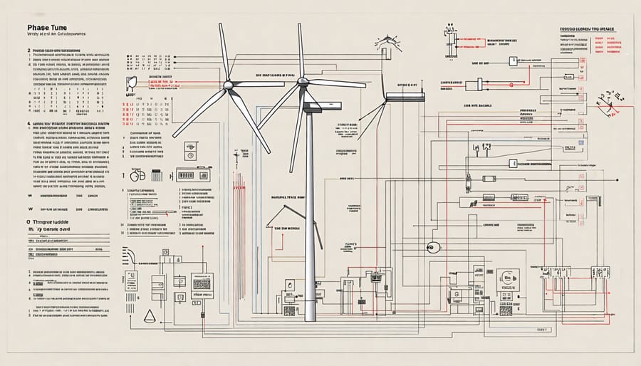 In-depth 3 phase wind turbine wiring diagram with component labels and descriptions