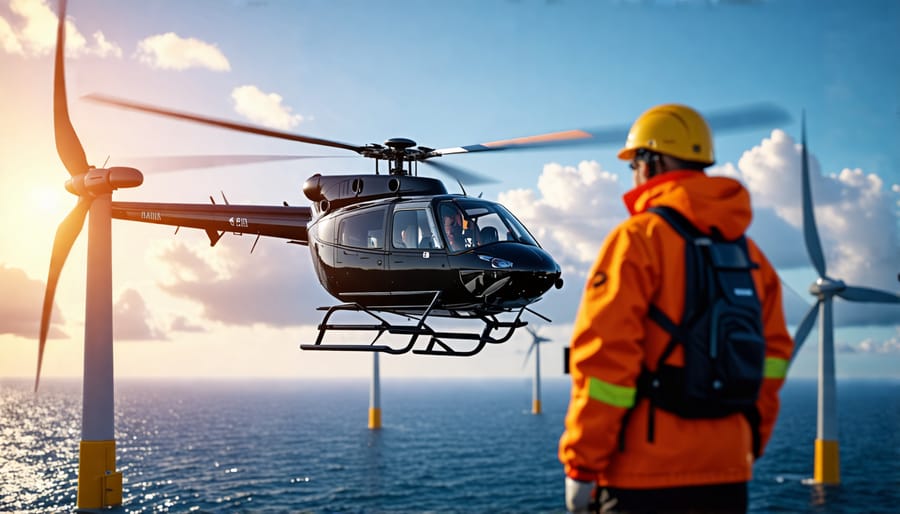 Helicopter used for accessing offshore wind turbines for maintenance