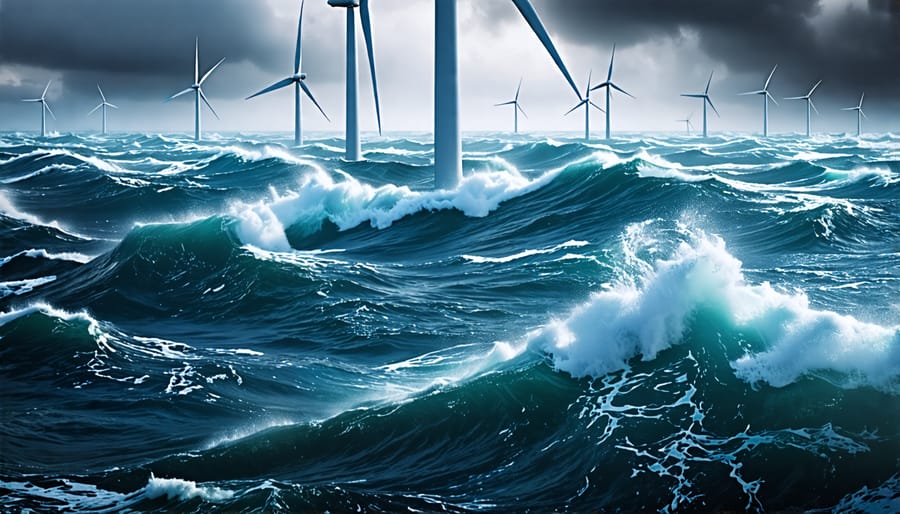 Offshore wind turbines enduring harsh sea and weather conditions