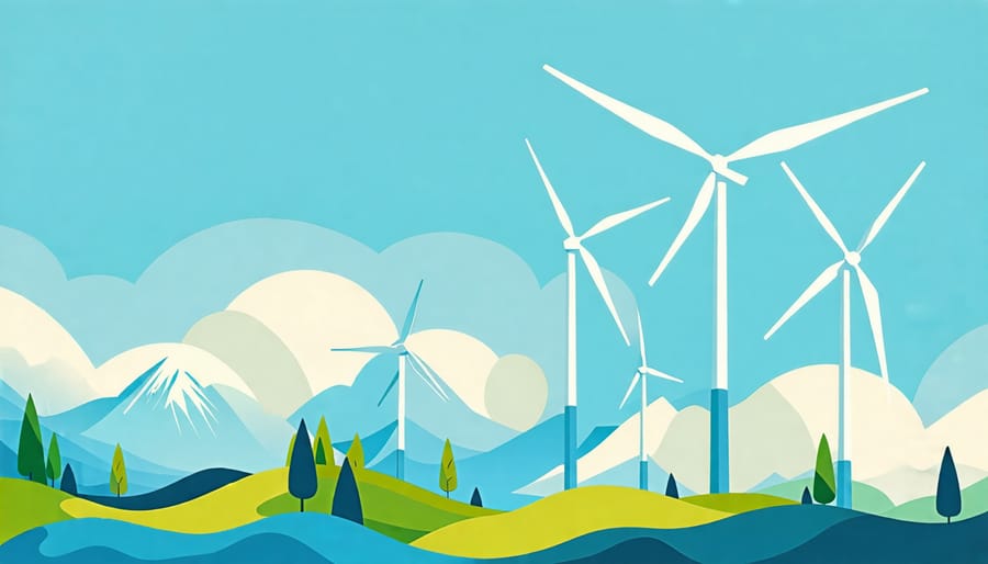 Conceptual graphic showing how wind turbines contribute to a smaller carbon footprint