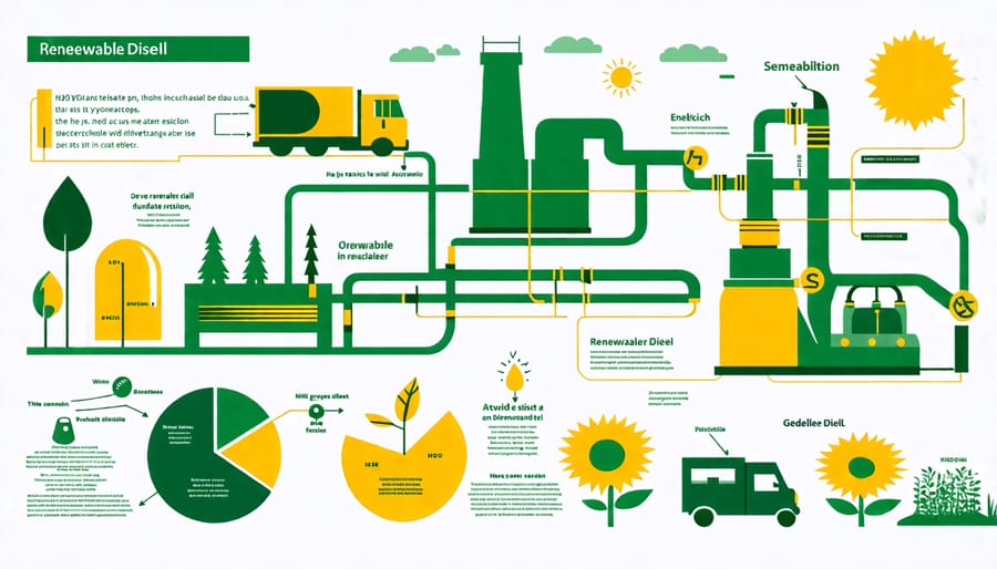 Flowchart illustrating renewable diesel production steps