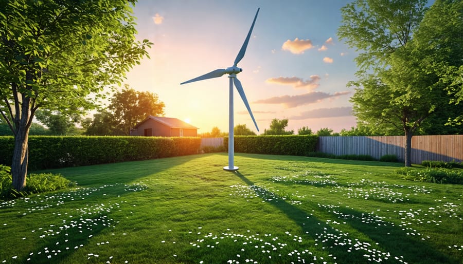 Small-scale wind turbine generating clean energy for a home