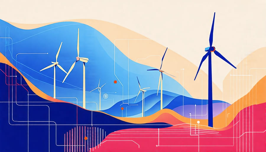 Illustration showing the integration of smart technology in wind turbines for enhanced performance