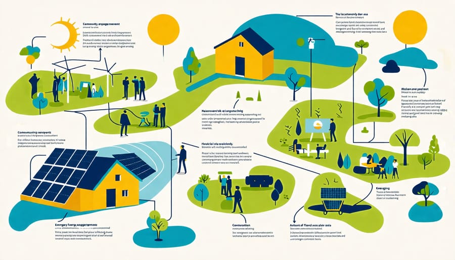 Illustrative map highlighting key community engagement areas in a solar project