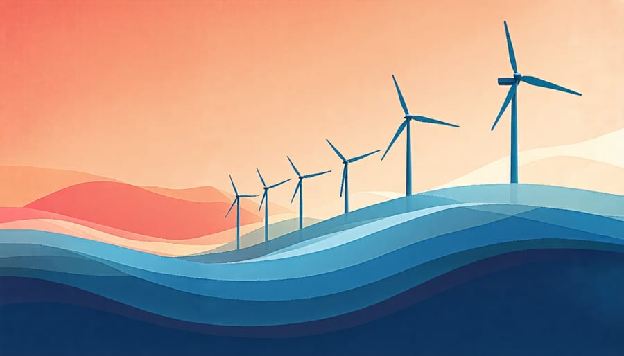 Conceptual depiction of a sustainable offshore wind farm mitigating environmental impact