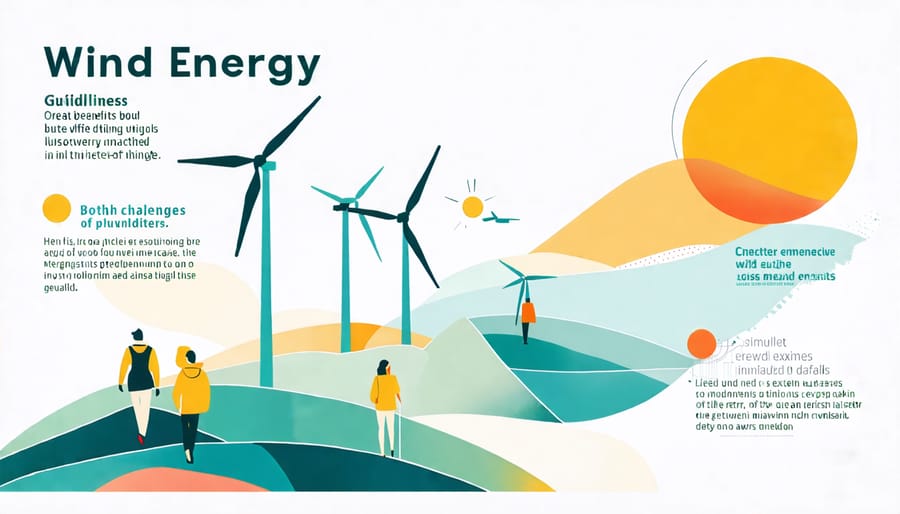 Infographic highlighting the pros and cons of wind energy with potential solutions