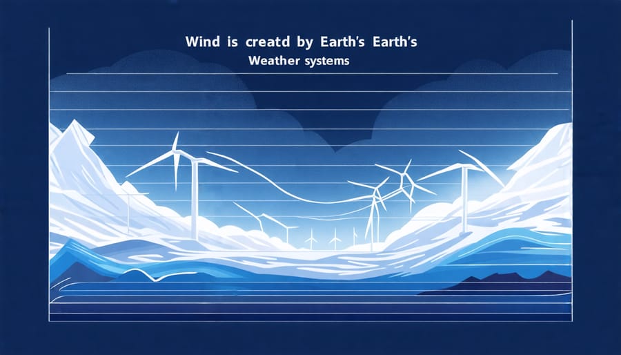 Illustration showing the process of wind formation from atmospheric pressure differences