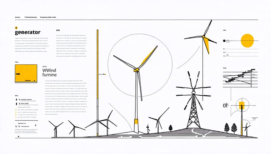 Cutaway diagram of a wind turbine's main parts and how they work together