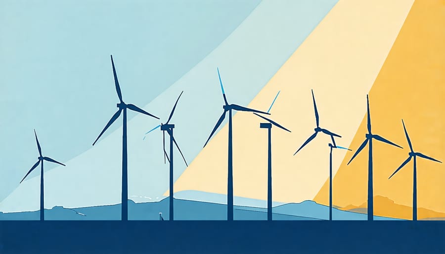 Illustration showing the stages in a wind turbine's lifecycle from installation to decommissioning