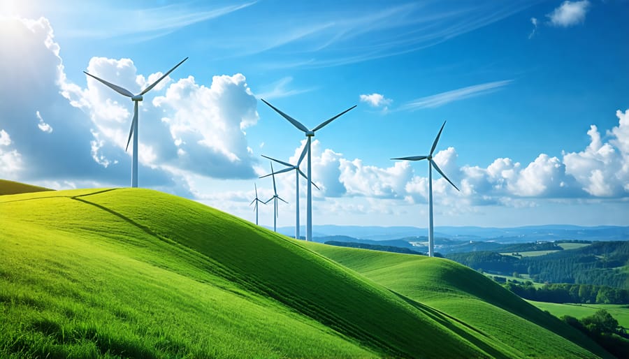 Scenic view of wind turbines generating clean energy