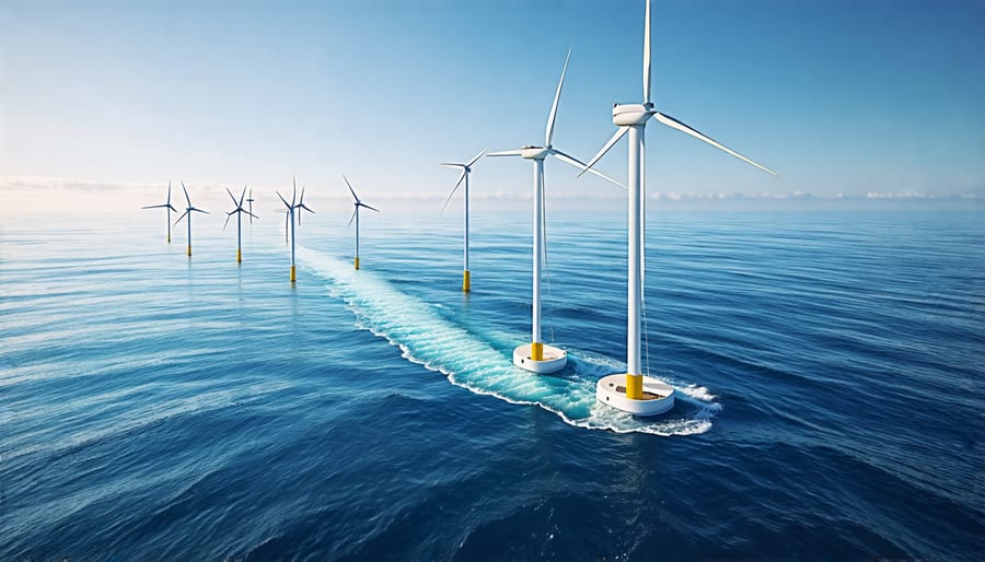 View of the Windfloat Atlantic project showcasing the operational floating wind turbines