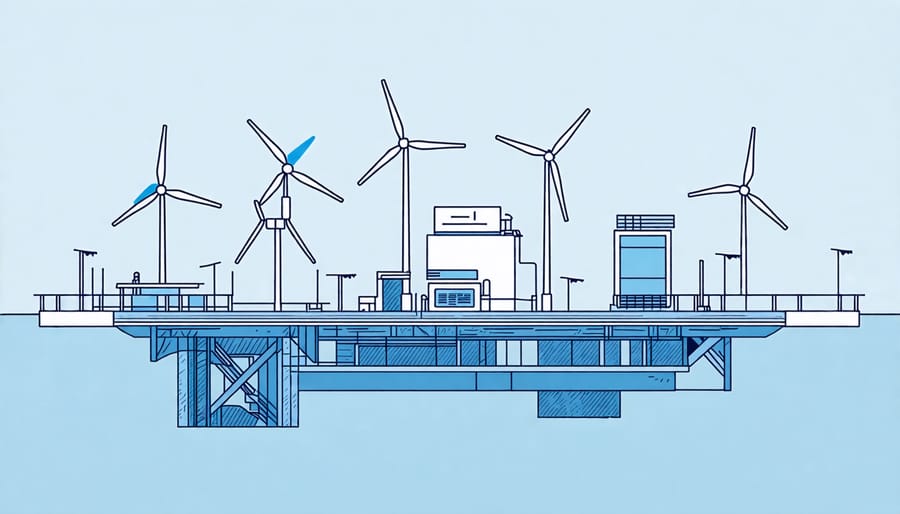 Illustration showing the different components that make up a Windfloat structure